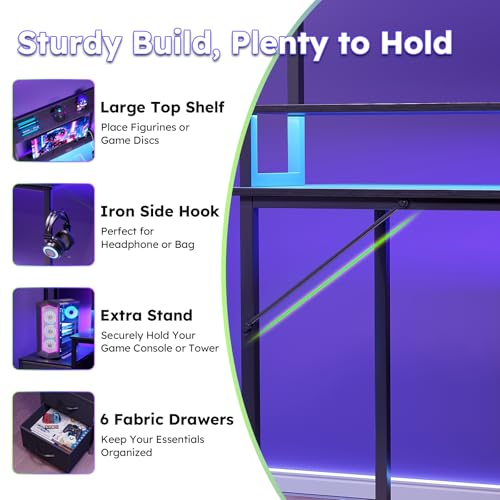 47 Inch Computer Gaming Desk with Hutch Power Outlet and LED Strip, view 8