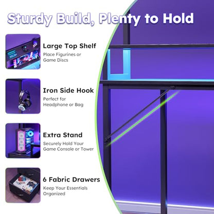 47 Inch Computer Gaming Desk with Hutch Power Outlet and LED Strip, view 8