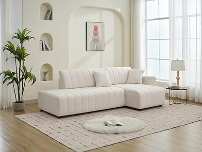 Plush L Shaped Tufted Corner Sofa with Decorative Pillows