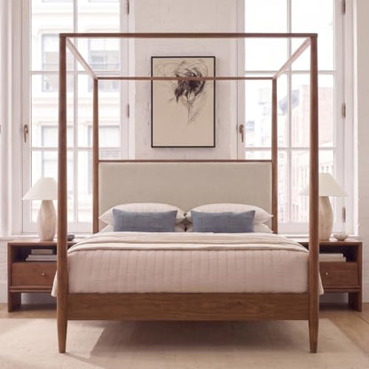 Mid Century King Size Wood Canopy Bed Frame, Walnut Posters Platform Bed, view 4