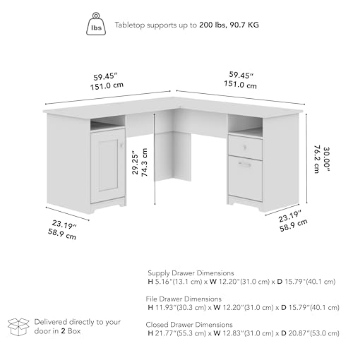 Cabot 60W L Shaped Computer Desk with Storage in Modern Walnut, 60-inch Corner Table with Drawers for Home Office Workspace