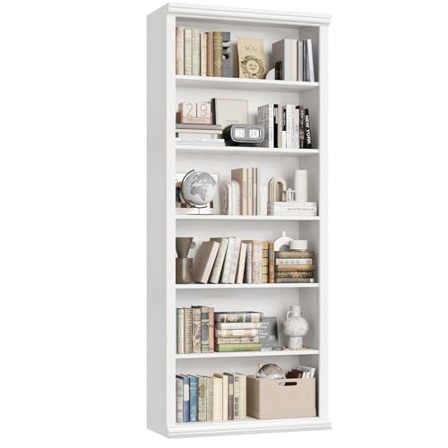 Bookcase and Bookshelves, 28" W Tall Bookshelf with Elegant Design, 6 Tiers Spacious Book Storage, Freestanding Book Organizer, Display Library Shelf for Home Office, Living Room & Study Room