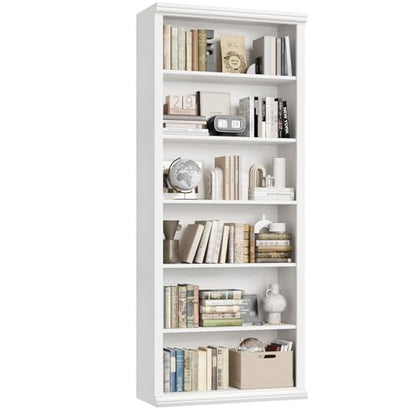 Bookcase and Bookshelves, 28" W Tall Bookshelf with Elegant Design, 6 Tiers Spacious Book Storage, Freestanding Book Organizer, Display Library Shelf for Home Office, Living Room & Study Room