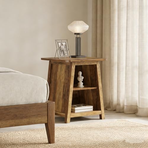 Tribesigns Farmhouse 3-Tier Bedside Table with Storage Shelves, 21.65" Wood Finish Nightstands for Bedroom, Rustic Style End Table for Small Spaces, Easy to Assemble (1)