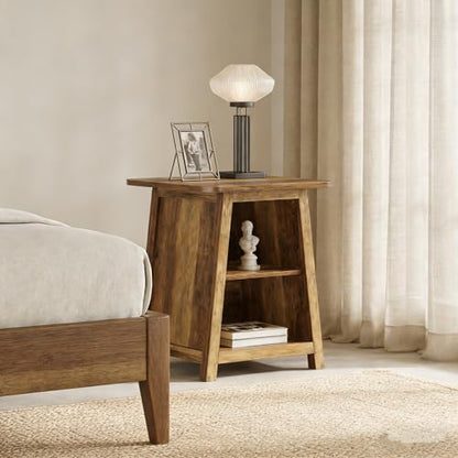 Tribesigns Farmhouse 3-Tier Bedside Table with Storage Shelves, 21.65" Wood Finish Nightstands for Bedroom, Rustic Style End Table for Small Spaces, Easy to Assemble (1)