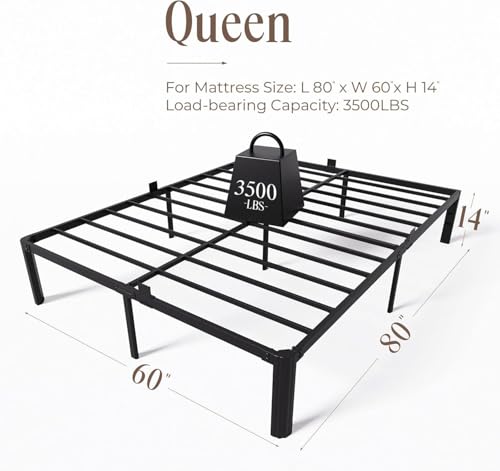 Queen Metal Bed Frame 14 Inch, Heavy Duty Platform, No Box Spring Needed, view 4