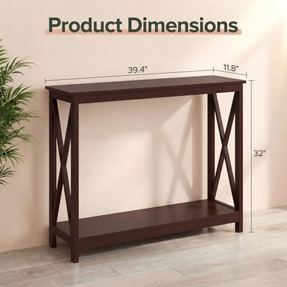 Console Table 39.5”, 2-Tier Narrow Sofa Side Table with Storage Shelf, Entrance Table for Hallway/Foyer/Living Room/Corridor/Office, Espresso