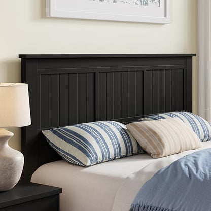 Wood Panel Headboard with Window-Pane Design, Queen Size, Black, Easy Assembly, view 7