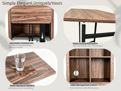 Folding Desk with Storage, Arched Craft Desk with Bookshelf-Walnut, view 5
