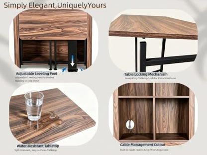 Folding Desk with Storage, Arched Craft Desk with Bookshelf-Walnut, view 5