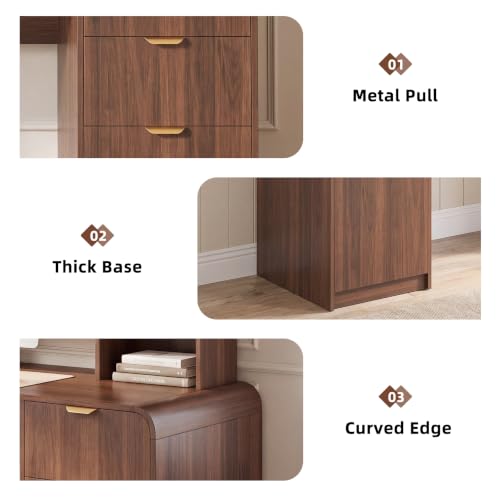 63" Office Desk with Hutch Storage, Computer Desk with 4 Drawers, Walnut, view 8
