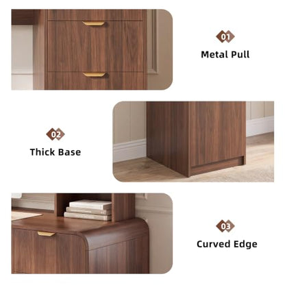 63" Office Desk with Hutch Storage, Computer Desk with 4 Drawers, Walnut, view 8