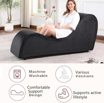 Black Chaise Lounge Chair with Removable & Washable Velvet Black Cover, view 3