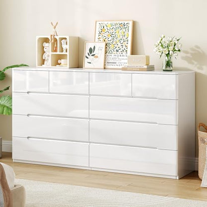 10 Drawer Dresser for Bedroom, 55" Long High Gloss Dresser, White, view 2