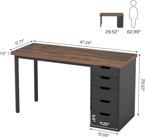 47 Inch Computer Desk with 5 Drawers, view 3