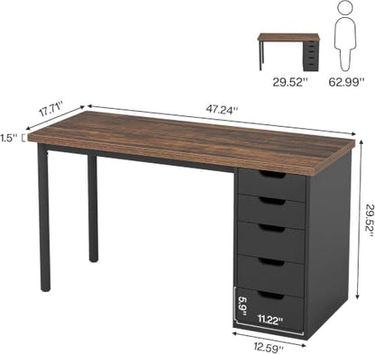 47 Inch Computer Desk with 5 Drawers, view 3