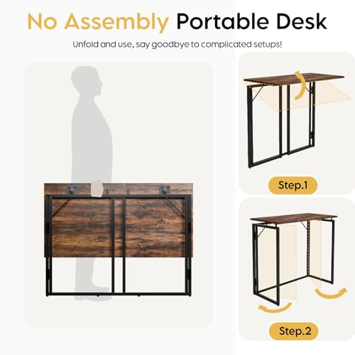 Folding Desk - 39.4” Wood Top Foldable Desk for Small Spaces | No Assembly Required Compact Desk for Home Office, Writing, and Study