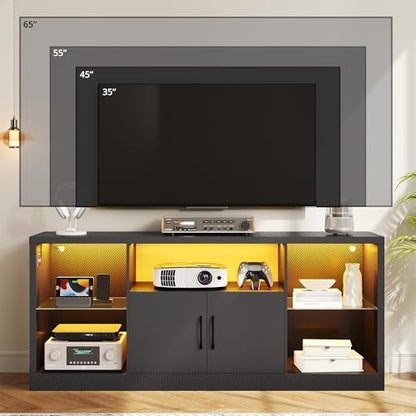 59" TV Stand for TVs up to 65", LED Entertainment Center, Black, view 6