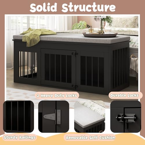 47.2" Large Dog Crate Furniture for Small Medium Dogs, Black, view 6