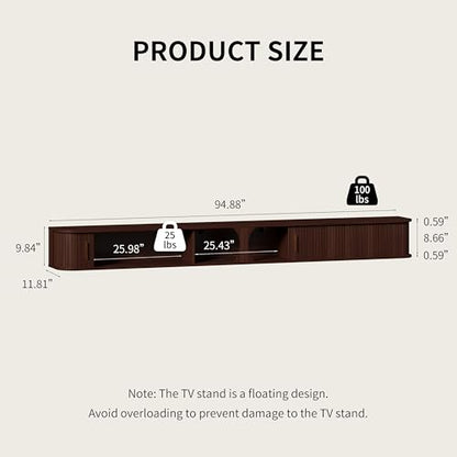 94.8" Floating TV Stand with Power Outlet for TVs up to 100", view 3