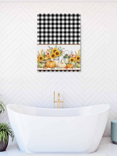 NuYeBiofx Thanksgiving Pumpkin Sunflower Canvas Wall Art Prints,30"x20" Framed Picture Artwork Fall Leaves Buffalo Plaid Printed Canvas Oil Painting for Living Room Bedroom Office,Ready to Hang