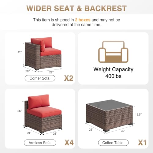 Patio Furniture Sets, 7-Piece Outdoor Patio Furniture with Thick Cushions, Wicker Outdoor Conversation Set Sectional Sofa for Backyard, Poolside, Garden