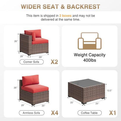 Patio Furniture Sets, 7-Piece Outdoor Patio Furniture with Thick Cushions, Wicker Outdoor Conversation Set Sectional Sofa for Backyard, Poolside, Garden