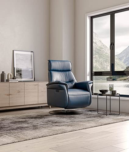 IMG Sedona Relaxer Recliner Chair with Ergo Lift - Medium Size - Sand Leather - American Walnut Wood Finish (Curbside)