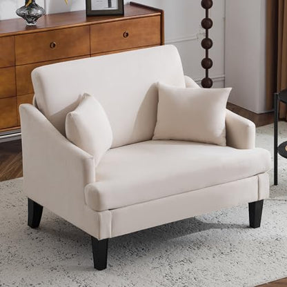 Oversized Accent Chair, 41'' Wide Seat Comfy Armchair with 2 Pillows, Upholstered Big Reading Chair, Modern Single Sofa Chair for Living Room Bedroom Apartment Office, Beige
