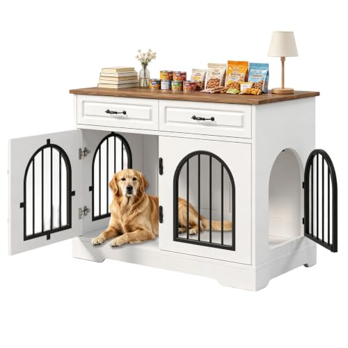 43.3" Dog Crate Furniture with 2 Storage Drawers & Side Access, view 2
