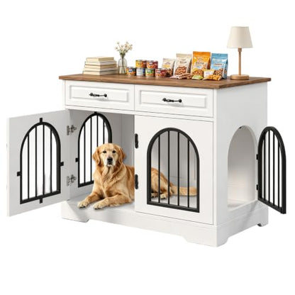 43.3" Dog Crate Furniture with 2 Storage Drawers & Side Access, view 2