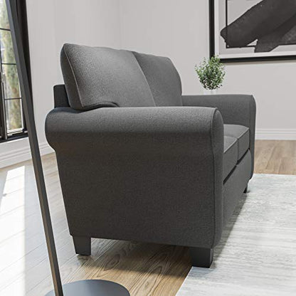 Willow Upholstered Loveseat with Rolled Arms – Living Room Furniture – Charcoal Small Loveseat - Seats Two – Loveseat for Small Spaces