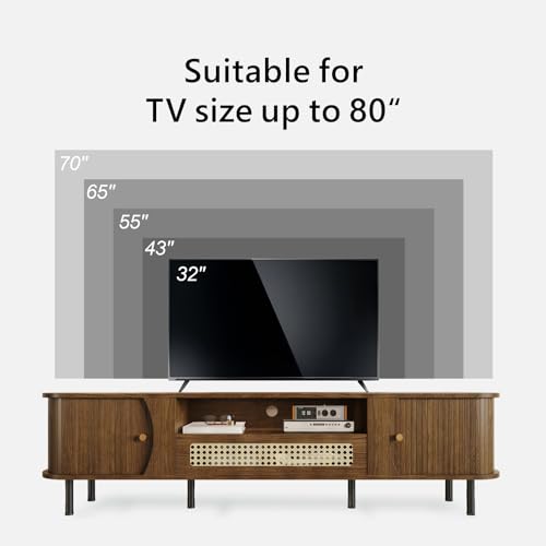 71" Fluted TV Stand with Sliding Doors, TV Consoles for Living Room, Walnut, view 6