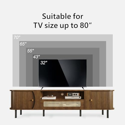 71" Fluted TV Stand with Sliding Doors, TV Consoles for Living Room, Walnut, view 6