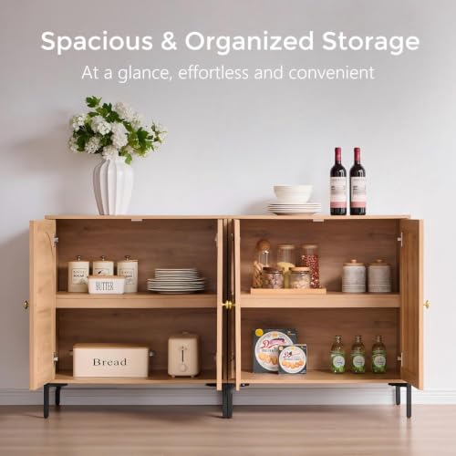 34" Tall Modern Arched Sideboard Buffet Cabinet with Storage, Natural, view 4