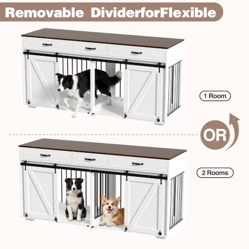 Double Dog Crate Furniture, 71" TV Stand Kennel for 2 Dogs, view 6