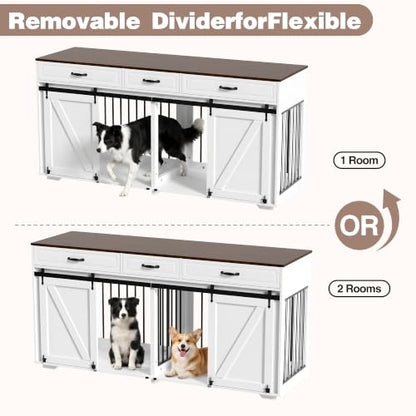 Double Dog Crate Furniture, 71" TV Stand Kennel for 2 Dogs, view 6