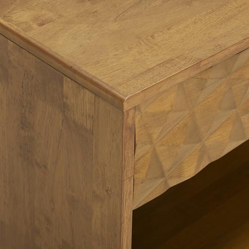 Sapa Solid Wood Nightstand with 3D Carved Drawer Front – Modern Bedside Table with Open Shelf, Easy Assembled - Teak Look
