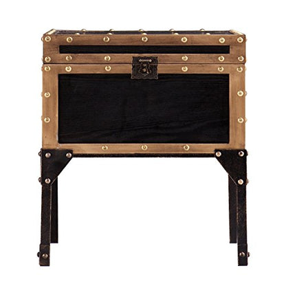 Drifton Travel Trunk End Table - Transitional Design, Black Metal and Wood - Ideal for Living Room, Bedroom (CK3182)