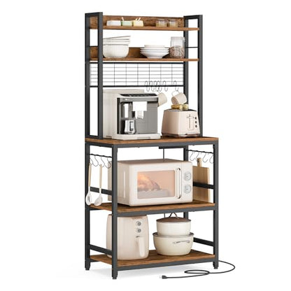 Bakers Rack with Power Outlet, 23.6 Inches Microwave Stand, view 2