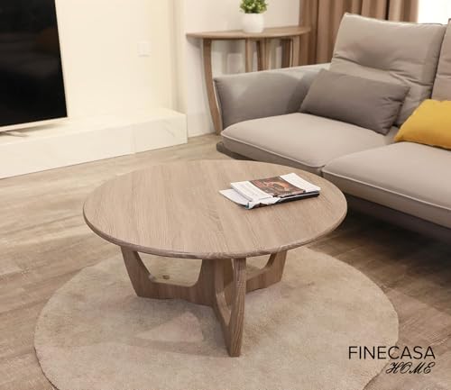 Wooden Round Coffee Table, Curved Leg, Furniture, Accent Couch, Coffee Table for Livingroom, Round Wood Table, 36 x 18 Inches, Natural