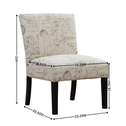 Botticelli Fabric Armless Contemporary Accent Chair, Script Print