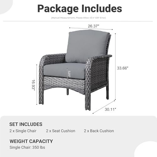 2-Piece Patio Furniture Set, Outdoor Wicker Sofa with Chairs, High Back Rattan Chair with Comfy Cushions for Porch Yard Deck, Dark Grey