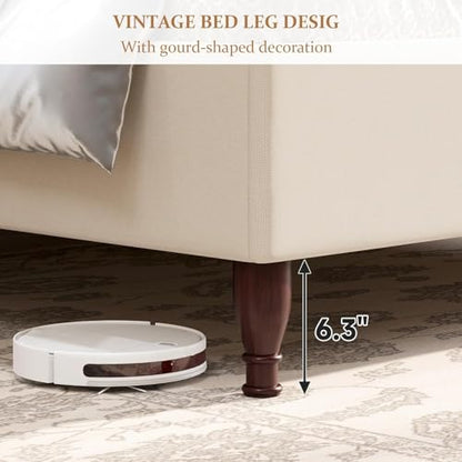King Size Upholstered Bed Frame with 51'' Tall Headboard, Beige, view 7
