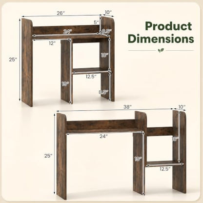 Extendable Desktop Bookshelf, Dorm Desk Hutch (Rustic Brown), view 4