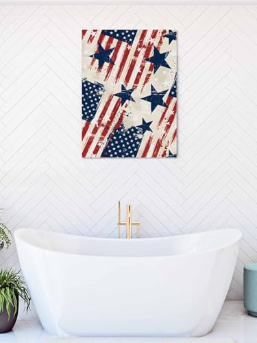 NuYeBiofx Independence Day USA Flag Canvas Wall Art Prints,40"x28" Framed Picture Artwork Stripes and Stars Watercolor Printed Canvas Oil Painting for Living Room Bedroom Office,Ready to Hang