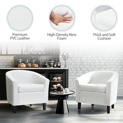 Yaheetech Barrel Chair, Faux Leather Accent Chair with Soft Padded and Sturdy Legs for Living Room/Bedroom/Study/Waiting Room, White