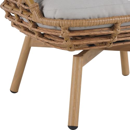 Ellis Swivel Lounge Chair Outdoor, High Back Comfy Reading Chair with Cushion, Iron Frame Wicker Accent Chair, Single Sofa Chair Patio Furniture Set, Light Brown+Light Gray