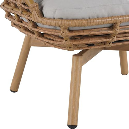 Ellis Swivel Lounge Chair Outdoor, High Back Comfy Reading Chair with Cushion, Iron Frame Wicker Accent Chair, Single Sofa Chair Patio Furniture Set, Light Brown+Light Gray