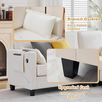 Small Sectional Couches with Storage, 80" L Shaped Sectional Couch with Chaise & Ottoman, Modular Corduroy Chenille Sofa with USB Ports&Pocket for Living Room Apartment Office (Chenille White)